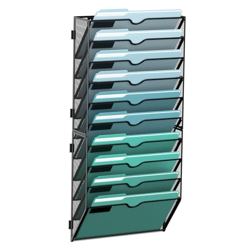 10-Tier Wall File Organizer, Hanging File Holder, Wall Mounted - Product Imagery