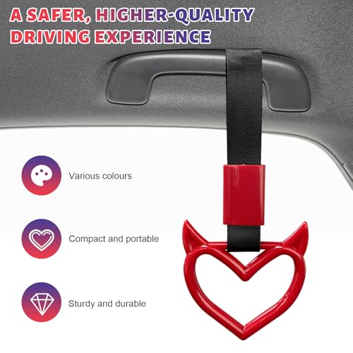 2 PCS Devil Heart Shaped Car Handle Strap, Stylish Auto Rear - Product Imagery