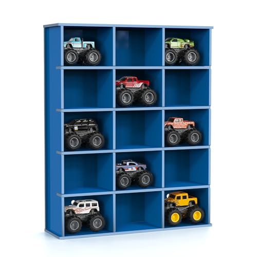 Krafetto 15-Slot Monster Truck Display Shelf, Wall Mount, Blue - Product Imagery