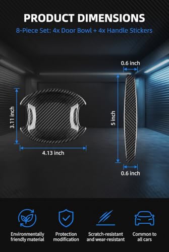 8 PCS Car Door Handle Protector, PU Leather Carbon Texture Car - Product Imagery