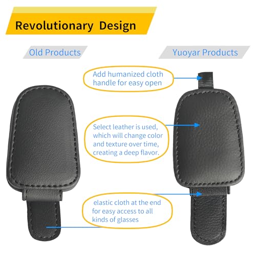 Yuoyar Magnetic Leather Sunglasses Holder for Car, 2 Packs - Product Imagery