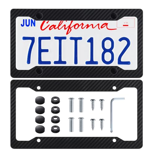 Alpmosn 2PCS Black Carbon Fiber License Plate Frames, Car Tag - Product Imagery