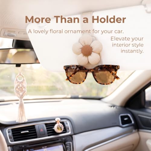 Floral Sunglasses Holder for Car Visor, Leather Eyeglass Ticket - Product Imagery