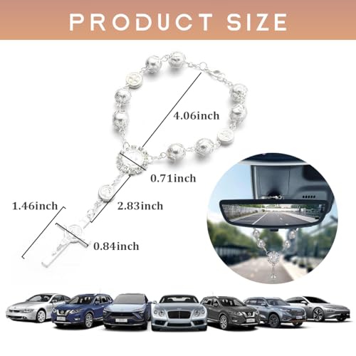 Ohleats Car Rosary for Rearview Mirror, Cross Blessing Pendant, - Product Imagery