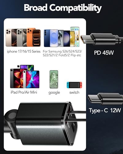 Retractable Car Charger,75W Car Phone Charger USB C Fast Charge - Product Imagery