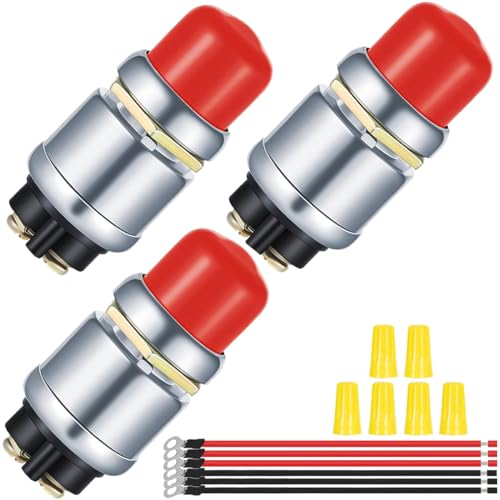3pcs Red Push Start Button Switch 12V 50A SPST Heavy Duty - Product Imagery