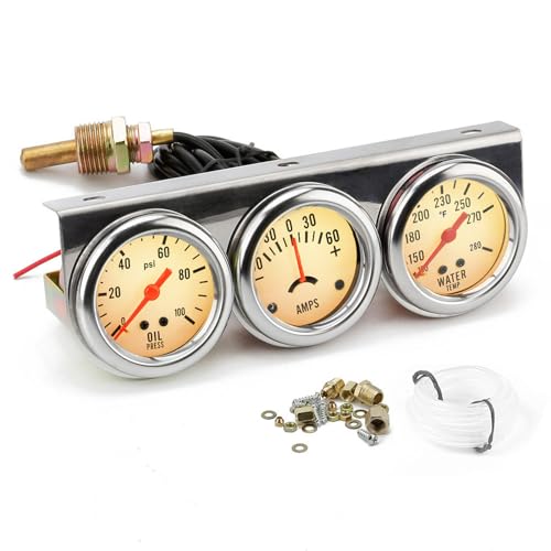 2'' 52mm Universal Chorme 12V DC Car Triple Gauge Kit Psi Oil - Product Imagery