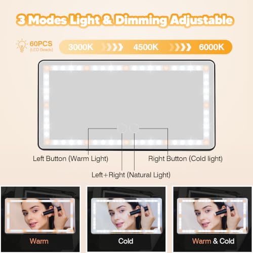 Car Sun Visor Vanity Mirror with Protective Cover, LED Makeup - Product Imagery