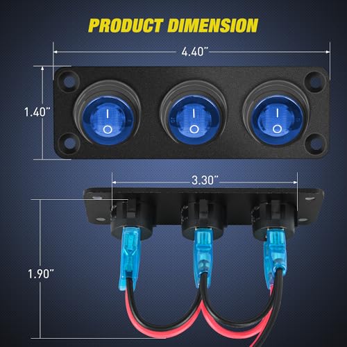 Nilight 3 Gang Rocker Toggle Switch Panel Waterproof - Product Imagery