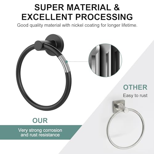 SetSail Towel Holder for Bathroom Wall Matte Black Towel Ring - Product Imagery