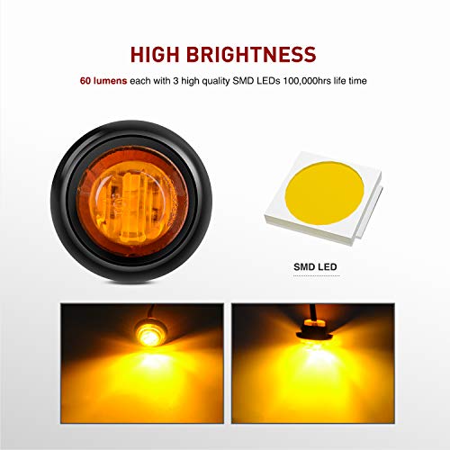 Nilight 3/4" Round LED Clearance Marker Lights, Red & Amber, - Product Imagery