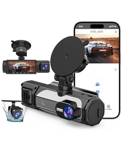 Dash Cam Front and Rear, 1080P Dash Camera for Cars, 3 Channel - Product Imagery