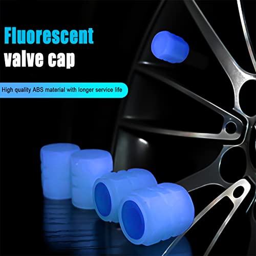 YALOK 4PCS Glow-in-Dark Tire Valve Stem Caps, Air Covers, Blue - Product Imagery