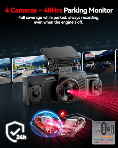 IIWEY N6 360° Dash Cam 4 Channel, Free 128GB Card, 8 IR Lights - Product Imagery