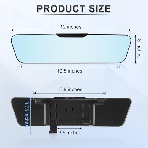 LivTee Anti Glare Rear View Mirror, Universal 12'' (305mm), Wide - Product Imagery