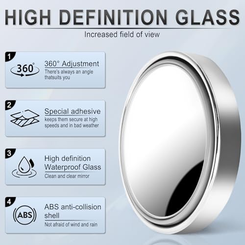 LivTee Blind Spot Mirror, 2'' Round HD Glass Frameless Convex, - Product Imagery