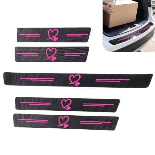 5 PCS Car Door Sill Guard Stickers, Carbon Fiber Heart Pattern - Product Imagery