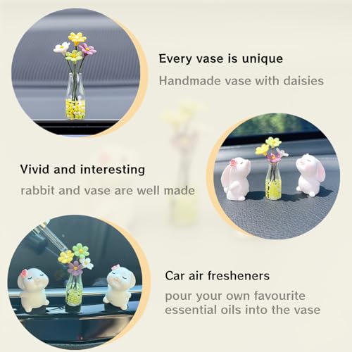 Cute Rabbit Car Dashboard Accessories Flowers Rear View Mirror - Product Imagery