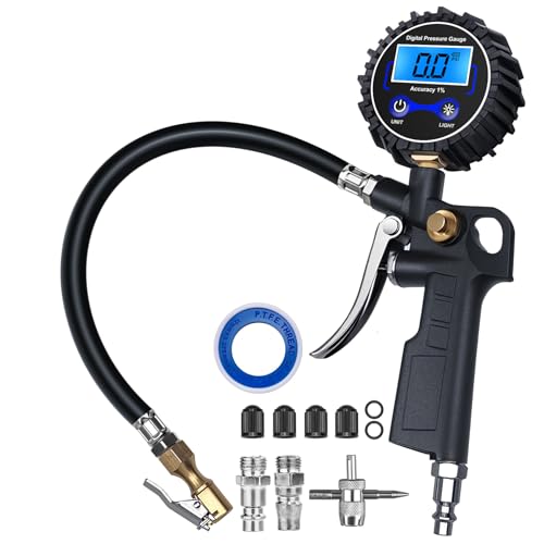 Digital Tire Pressure Gauge with Inflator 3-250 PSI, Heavy Duty - Product Imagery