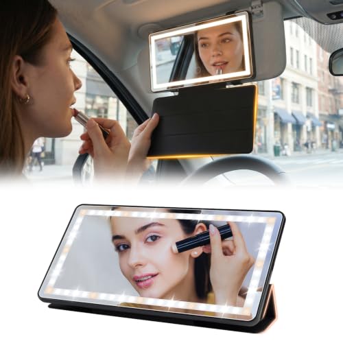 Car Sun Visor Vanity Mirror with Protective Cover, LED Makeup - Product Imagery