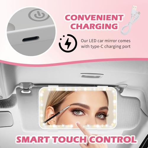 Rechargeable Car Vanity Mirror with Lights,50 LED Beads Car - Product Imagery