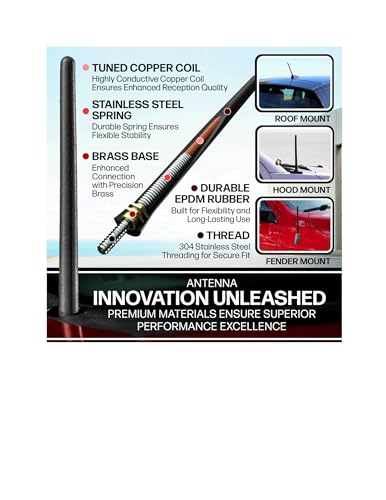 Votex Universal 6 3/4" Short Car Rubber Black Antenna Kit for - Product Imagery