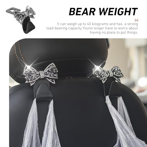 WZP 2PCS Bling Car Seat Headrest Hooks, Cute Bow Crystal - Product Imagery
