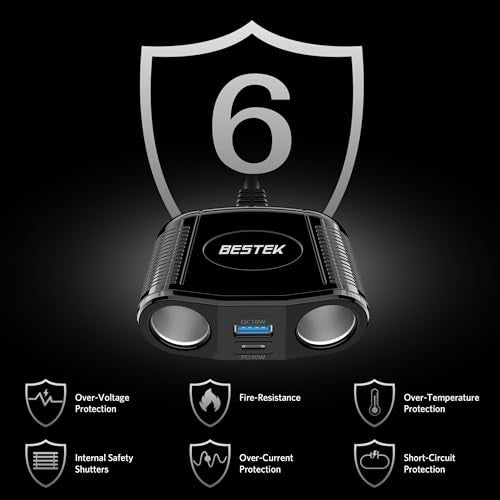 BESTEK 150W 4 in 1 Cigarette Lighter Splitter with USB-C PD 30W - Product Imagery