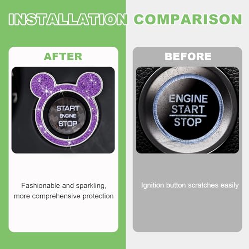 Augeny Bling Car Engine Start Button Cover, Rhinestone Key - Product Imagery