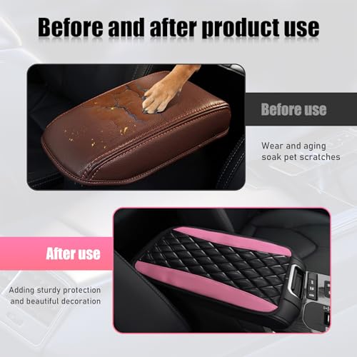 Ohleats Car Center Console Cushion Pad, PU Leather Cover, Pink - Product Imagery