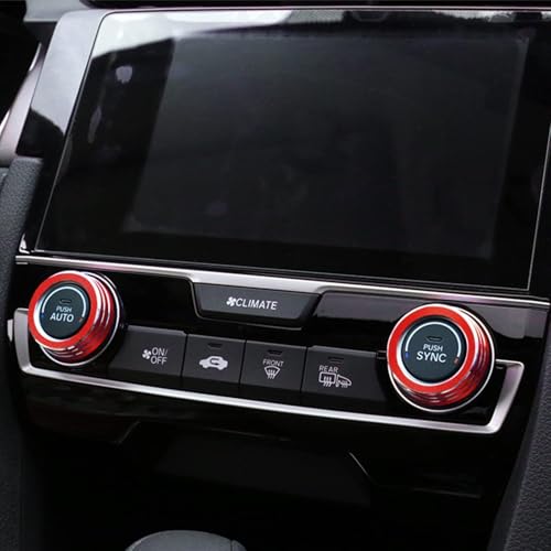 5-Pc Aluminum Knob Trim Kit for Honda Civic 2016-2021, Red - Product Imagery