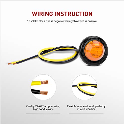 Nilight 3/4" Round LED Clearance Marker Lights, Amber, 10-Pack - Product Imagery