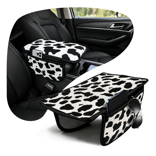 Cow Print Armrest Cover with 2 Side Pockets & Storage Bags, Cute - Product Imagery