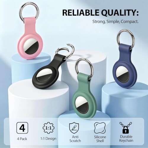 Linsaner 4 Pack Silicone Holder for AirTag 2nd & 1st Gen, - Product Imagery