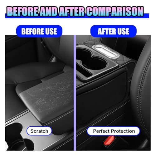 Leather Car Center Console Cover, Armrest Booster Cushion, Black - Product Imagery