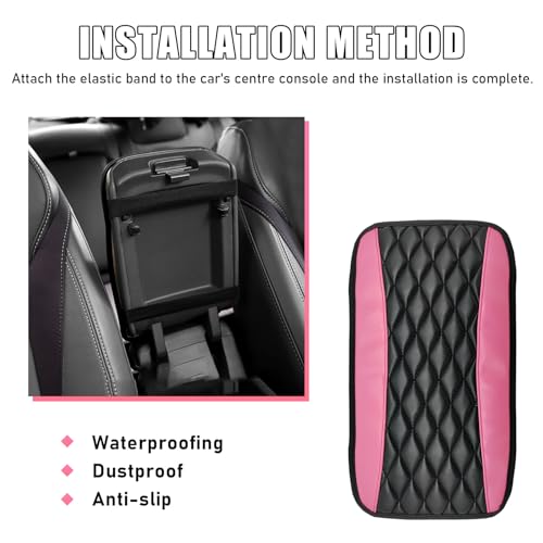 Ohleats Car Center Console Cushion Pad, PU Leather Cover, Pink - Product Imagery