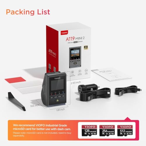 VIOFO Dash Cam Front A119 Mini 2, STARVIS 2 Sensor, 2K 60fps Car - Product Imagery