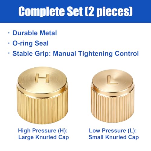 2pcs Car AC Valve Caps for R134a System, Brass Durable High/Low - Product Imagery
