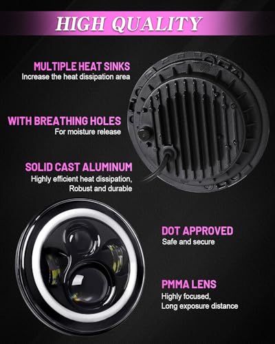ZIMABLUE 7 inch Led Headlights Round Pink Purple Halo led H6024 - Product Imagery