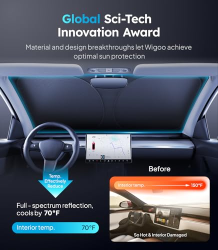 Wigoo for Tesla Model Y/YL 2020-2026 Windshield Sunshade, Keeps - Product Imagery