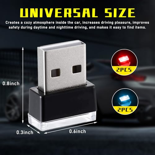 Augeny 4 PCS USB LED Car Interior Atmosphere Lamp, Plug-in USB - Product Imagery