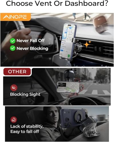 AINOPE Air Vent Phone Mount for Car [Drop-in Grip]Gravity Phone - Product Imagery