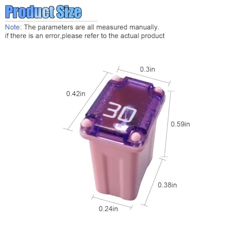 10PCS 30 Amp Car Micro Cartridge Fuses, Box Shaped, Pink - Product Imagery