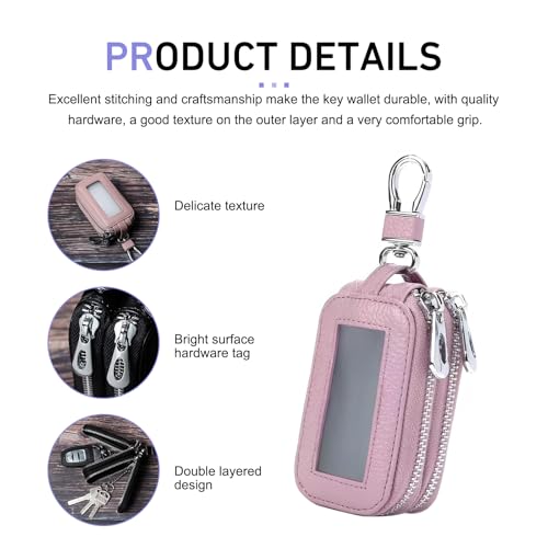 Car Key Fob Case, Double Leather Organizer, Clear Window Key - Product Imagery