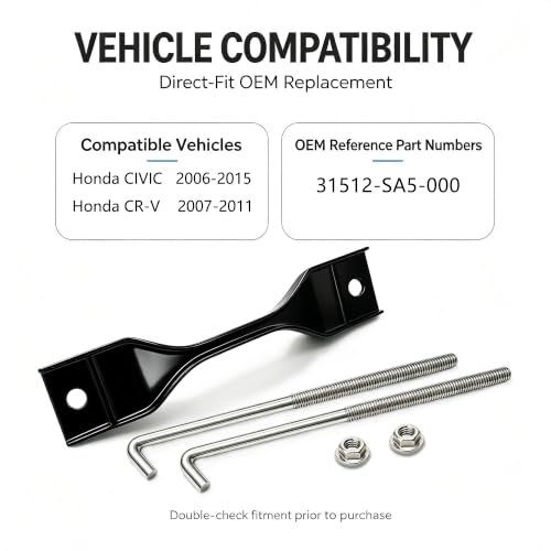 Battery Hold Down,304 SS J-Bolt Kit,Fits Civic 06-15,CR-V 07-11 - Product Imagery