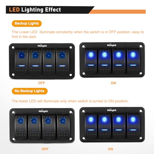 Nilight - 90109D 4 Gang Aluminum Rocker Switch Panel Toggle Dash - Product Imagery