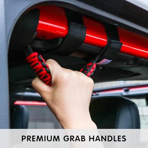 HZEL 2PCS Roll Bar Handles Compatible with Wrangler JK/JL/TJ, Red - Product Imagery