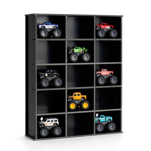 Krafetto 15-Slot Monster Truck Display Shelf, Wall Mount, Black - Product Imagery