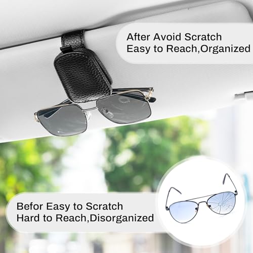 SINGARO 2PCS Sunglasses Holder for Car, Leather Magnetic Buckle - Product Imagery