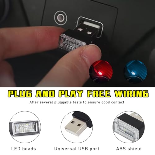 Augeny 4 PCS USB LED Car Interior Atmosphere Lamp, Plug-in USB - Product Imagery